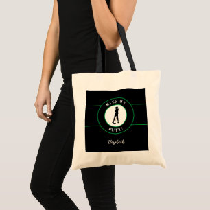 Tote Bag Drôle Golfeuse Embrasse Mon Putt Pour Elle Noir Ve