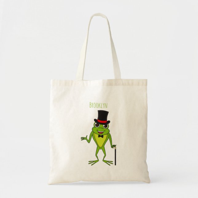 Tote Bag Drôle grenouille avec chapeau dessus dessin animé (Devant)
