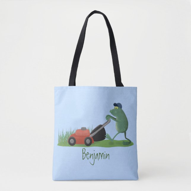 Tote Bag Drôle grenouille verte tondre la pelouse dessin (Devant)