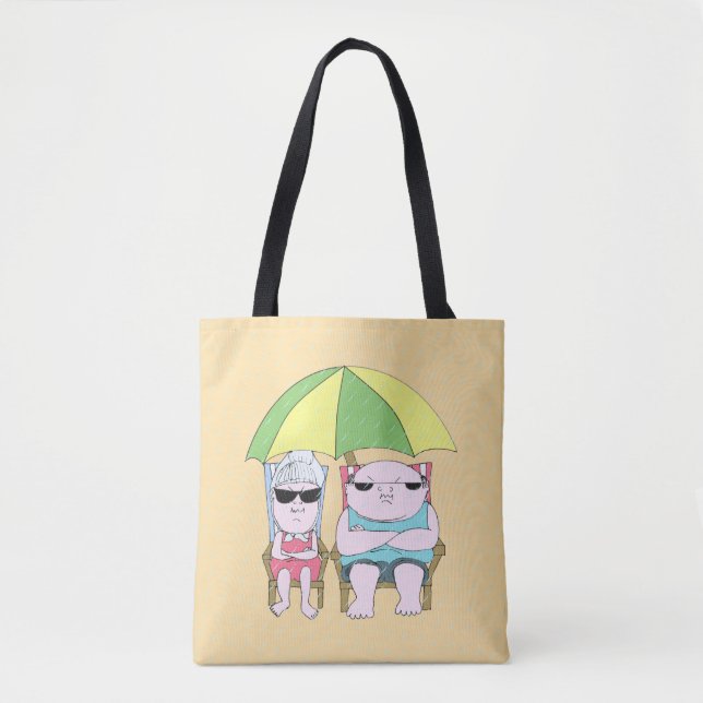 Tote Bag Drôle Grumpy Couple à la plage en Art de la pluie (Devant)