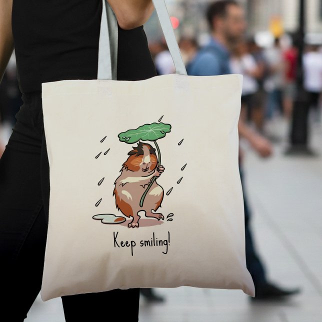 Tote Bag Drôle Guinéen Cochon Continuer à sourire Pluie Dan (Créateur téléchargé)