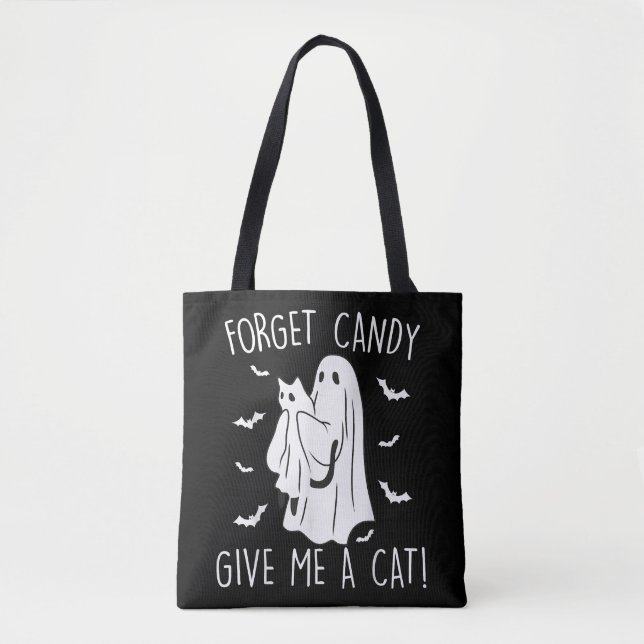 Tote Bag Drôle Halloween Cat Ghost Oublier Candy Donner Moi (Devant)