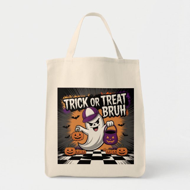 Tote Bag Drôle Halloween fantôme & Citrouilles (Devant)