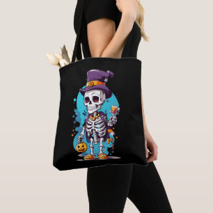 Tote Bag Drôle Halloween Squelette portant Top Hat