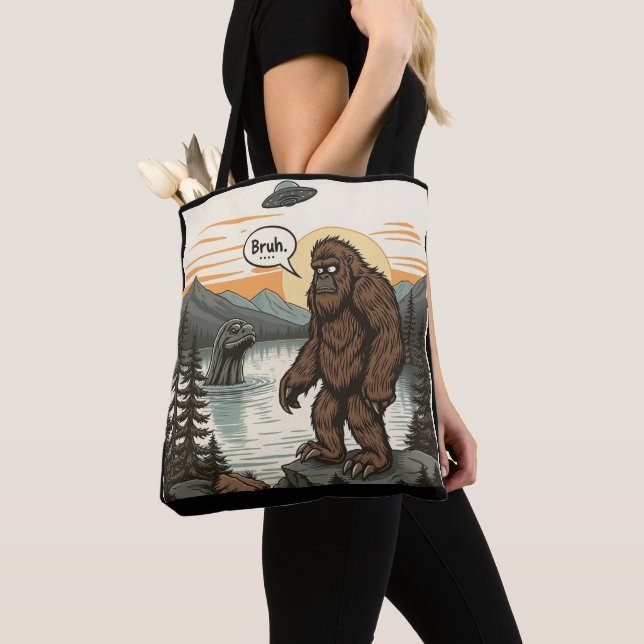 Tote Bag Drôle Introverti Bigfoot Sasquatch Loch Ness Rétro (De près)
