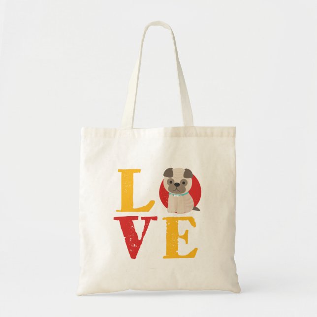 Tote Bag Drôle J'Aime Le Carlin J'Aime Mon Chien Coeur Amou (Devant)