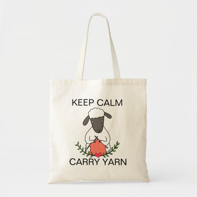 Tote Bag Drôle Knitter Cadeau Moutons Garder Calme Carry Fi (Devant)