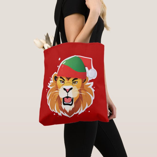 Tote Bag Drôle Lion Safari animaux Père Noël Costume de Noë (De près)