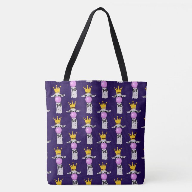Tote Bag Drôle Llama souffle un Motif de bulle rose (Devant)