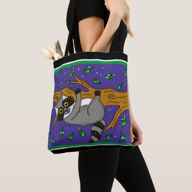Tote Bag Drôle Main tiré Whimsical Raccoon (De près)