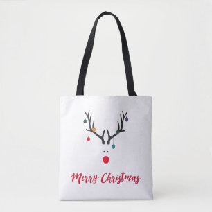 Tote Bag Drôle mignon rennes de Noël minimaliste sur blanc