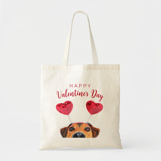 Tote Bag Drôle mignon Valentine's Day Chien Heart Headband (Devant)
