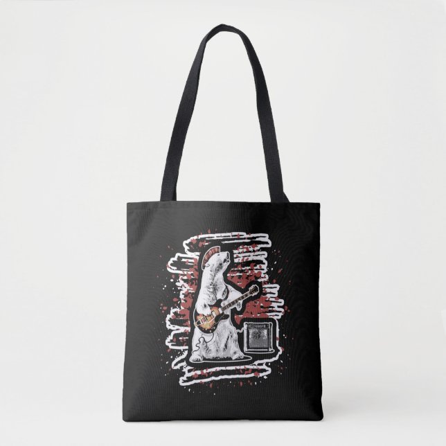 Tote Bag Drôle Ours Guitariste Jouer Guitare Punk Rock (Devant)