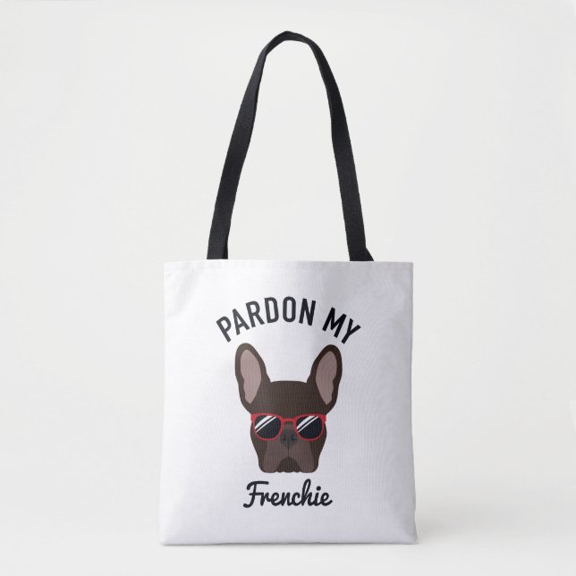 Tote Bag Drôle Pardon mon Français Brown Français Bulldog (Devant)