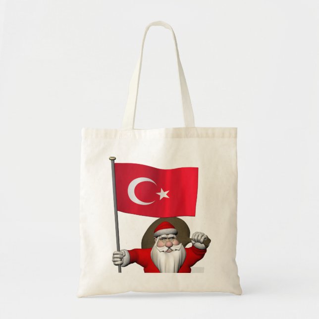 Tote Bag Drôle Père Noël Avec Drapeau De Turquie (Devant)