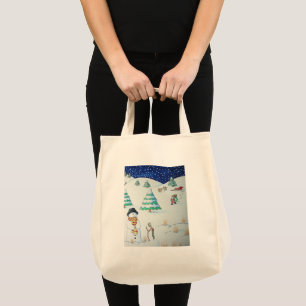 Tote Bag drôle père Noël et neige scène pour Noël
