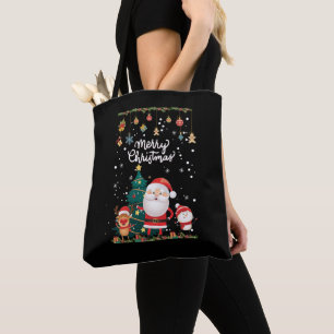 Tote Bag Drôle Père Noël, Snowman, Reindeer Joyeux Noël