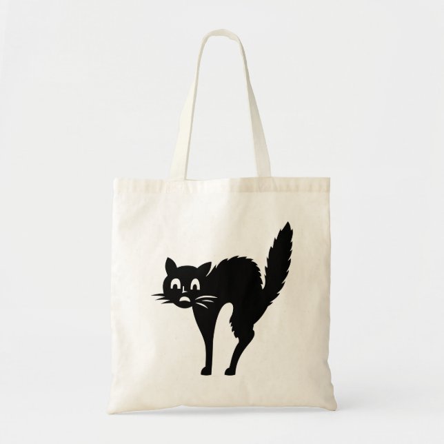 Tote Bag drôle photo de chat effrayé avec le dos arcé (Devant)