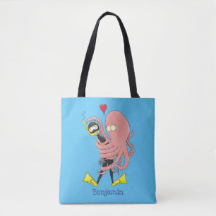 Tote Bag Drôle pieuvre embrasse plongeur dessin animé humou