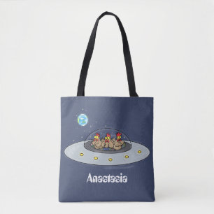 Tote Bag Drôle poule dans l'espace dessin animé