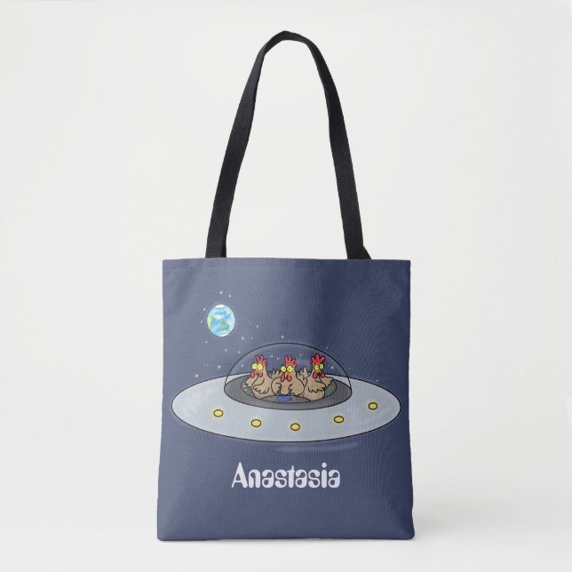 Tote Bag Drôle poule dans l'espace dessin animé (Devant)