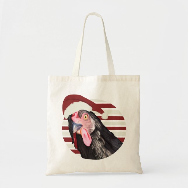Tote Bag Drôle Poulet De Noël Rouge Et Blancs (Devant)