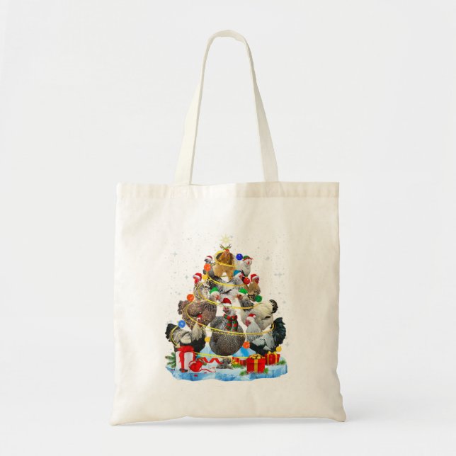 Tote Bag Drôle Poulets de Noël Arbre Tee Ornam (Devant)