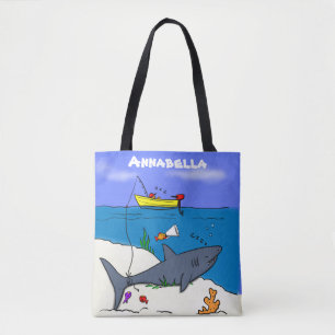 Tote Bag Drôle requin couché et dessin animé de pêche