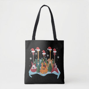 Tote Bag Drôle Rétro Guitare Arbre de Noël Fêtes de Noël