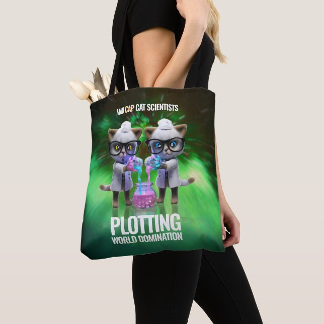 Tote Bag Drôle scientifique de chat fou qui pillent la domi (De près)