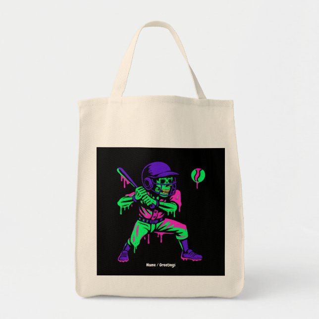 Tote Bag Drôle Skeleton Batting Glace Cream Driving Basebal (Devant)