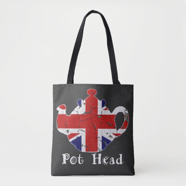 Tote Bag Drôle Tête de théière britannique détenue (Devant)