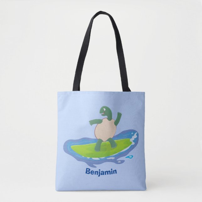 Tote Bag Drôle tortue vague de surf dessin animé (Devant)