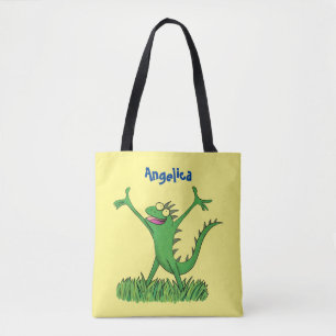 Tote Bag Drôle vert souriant animé lézard d'iguane