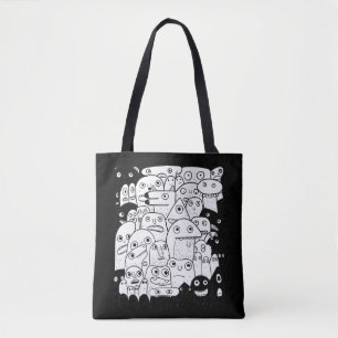 Tote Bag Drôle visage de dessin animé l Noir et blanc
