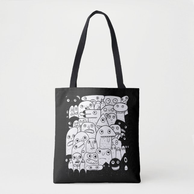 Tote Bag Drôle visage de dessin animé l Noir et blanc (Devant)