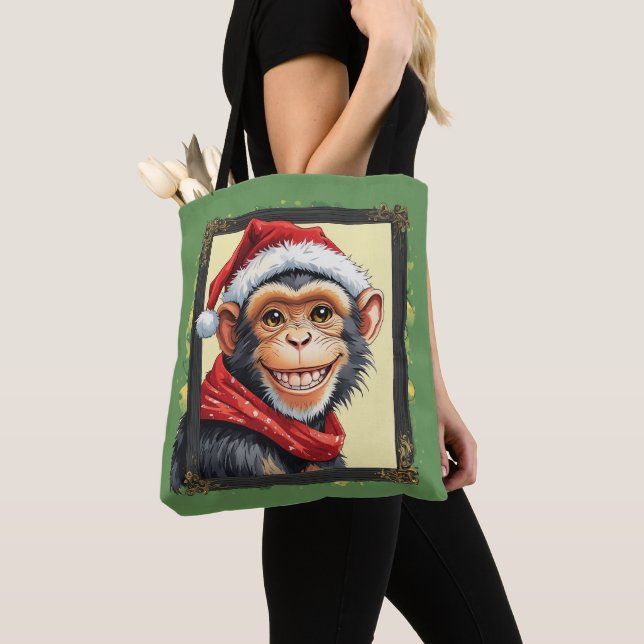 Tote Bag Drôles d'Animaux: Spécial Noël - Singe 2 (De près)