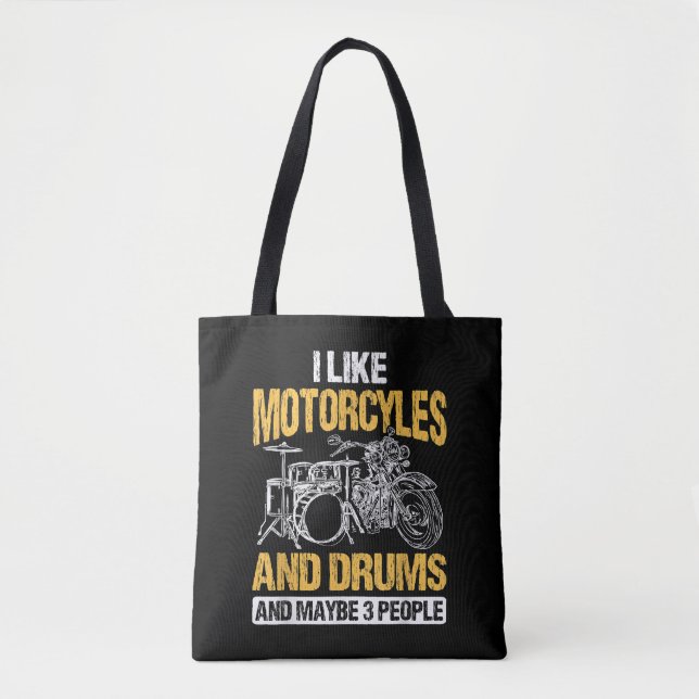 Tote Bag Drummer Drumming J'Aime Les Motos Et Les Drums (Devant)