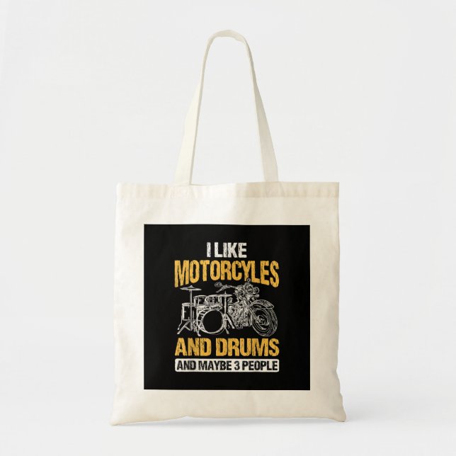 Tote Bag Drummer Drumming J'Aime Les Motos Et Les Drums (Devant)