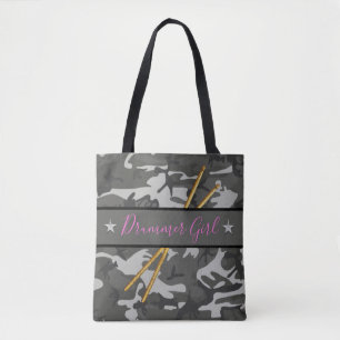 Tote Bag Drummer Girl Drumsticks Percussion Band Drumming