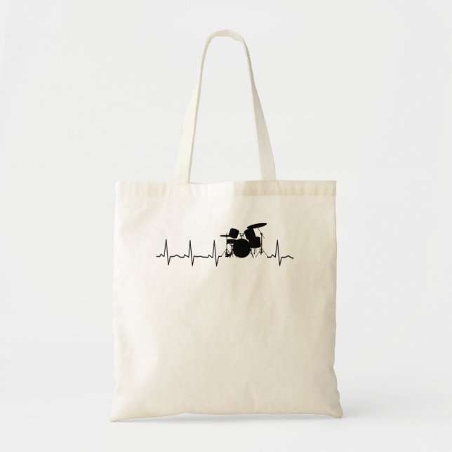 Tote Bag Drummer Heartbeat Funny I Love Drums (Devant)