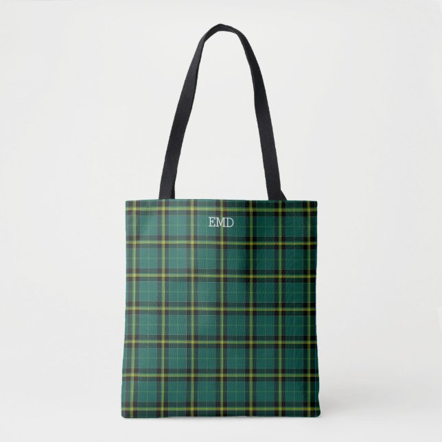 Tote Bag Duffy Clan Tartan Vert Plaid Monogramme (Devant)