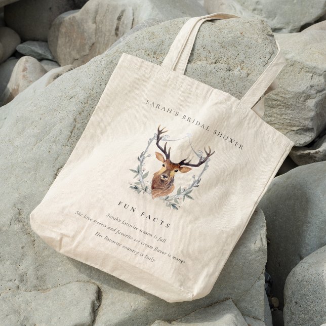 Tote Bag Dusky Deer Floral Crest Faits amusants Fête des ma (Créateur téléchargé)