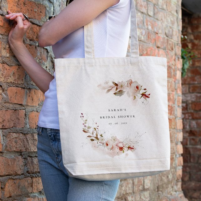 Tote Bag Dusky Fall Marsala Blush Floral Fête des mariées (Créateur téléchargé)