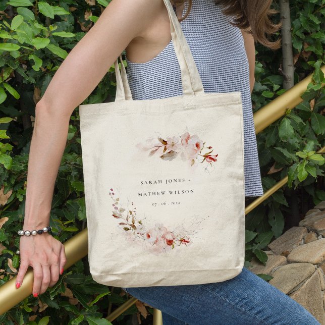 Tote Bag Dusky Fall Marsala Blush Floral Wreath Mariage (Créateur téléchargé)