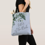 Tote Bag Dusty bleu botanique Soeur du cadeau de la mariée<br><div class="desc">Elégant bleu poussiéreux Botanique feuille verdure Mère du marié cadeau Sac fourre-tout</div>