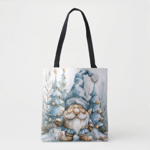 Tote Bag Dusty Blue Gnome et les arbres de Noël