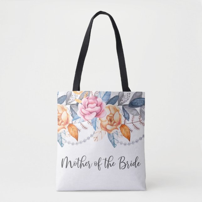 Tote Bag Dusty Blue Grey Floral Mariage Mère de la mariée (Devant)