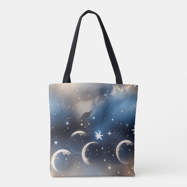 Tote Bag Dusty Blue Moon Muted Celestial Aesthetic (Dos)