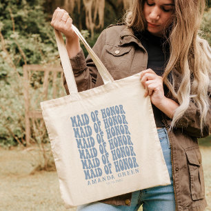 Tote Bag Dusty Blue Retro Boho Personnalisé Maid Honor